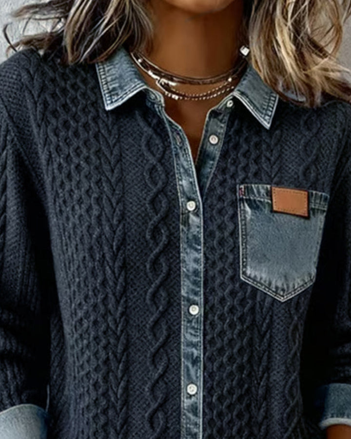 Pikkade Varrukatega T-särk Denim Patches'iga