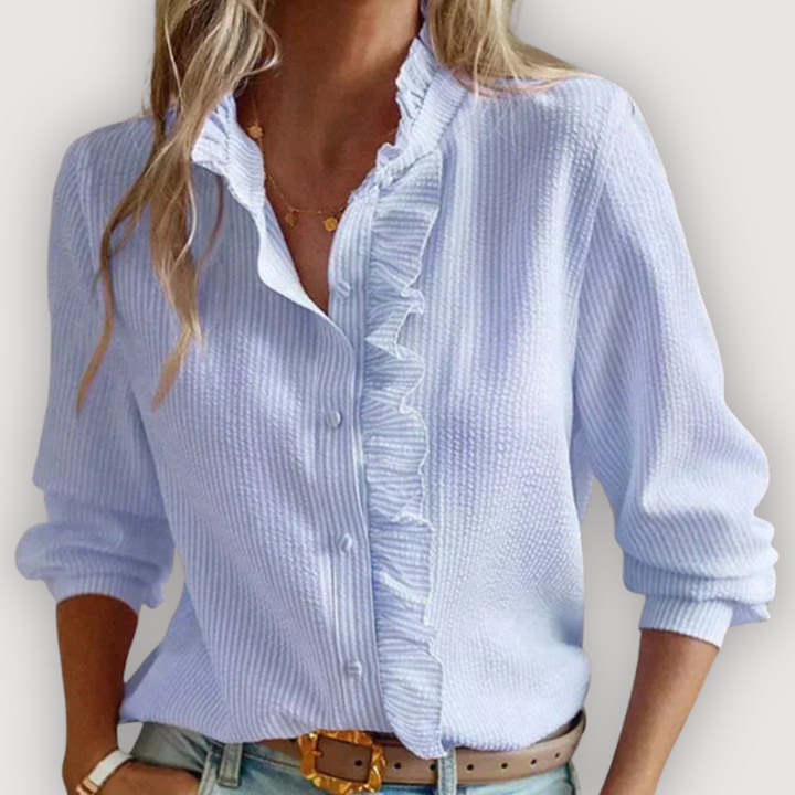 CLARA – RUFFLED BLUE BLOUSE