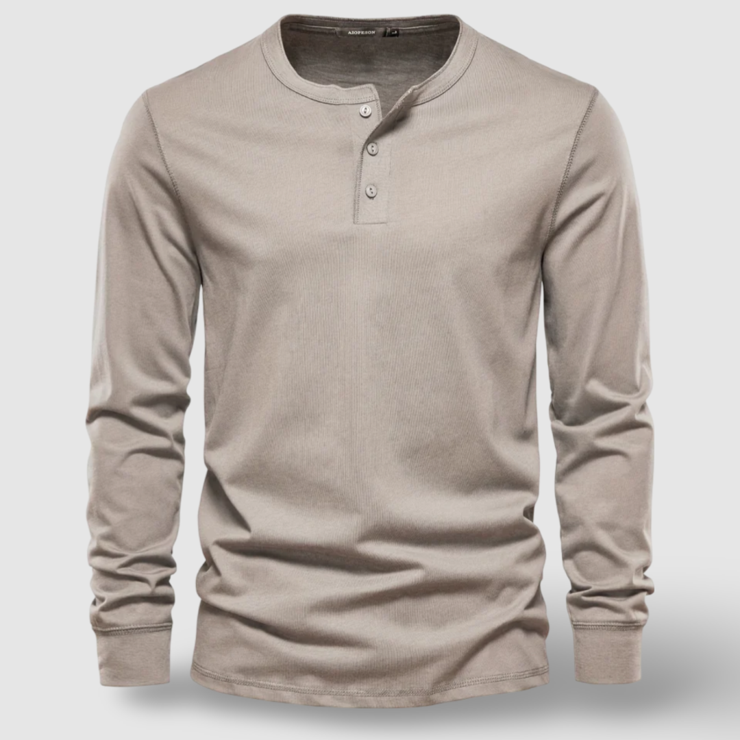 Elegantne puuvillane Henley pikkade varrukatega