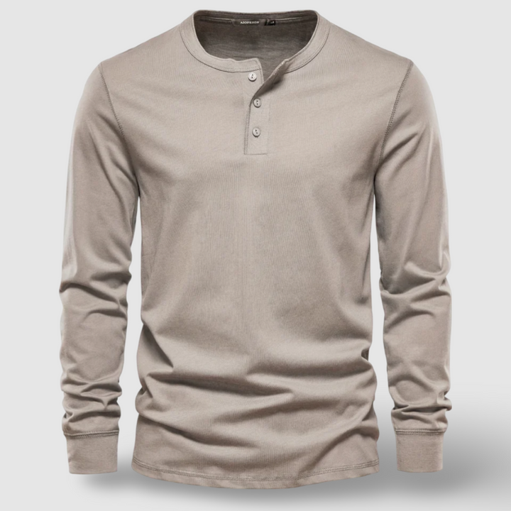Elegantne puuvillane Henley pikkade varrukatega