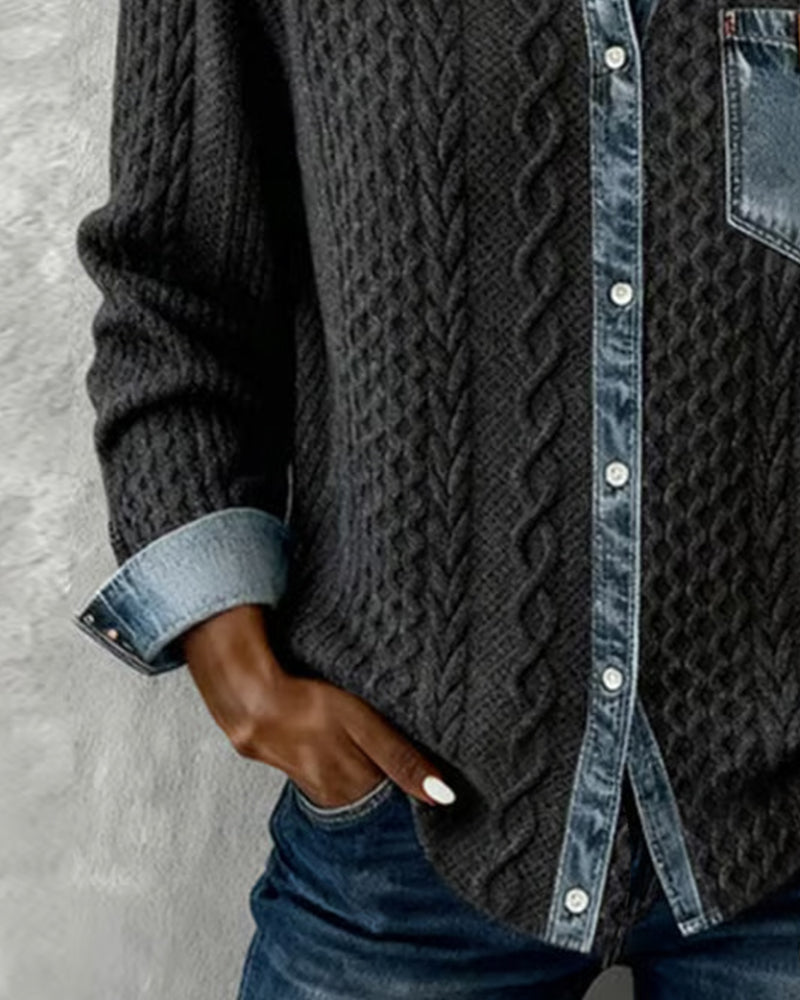 Pikkade Varrukatega T-särk Denim Patches'iga