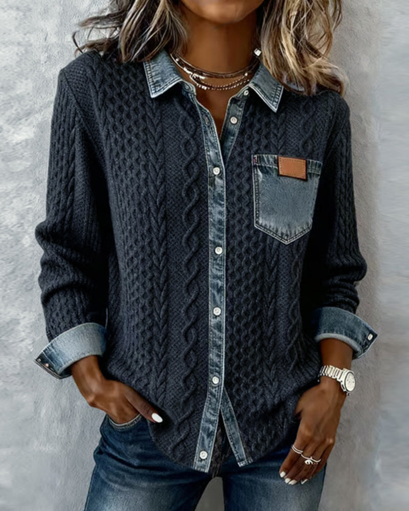 Pikkade Varrukatega T-särk Denim Patches'iga
