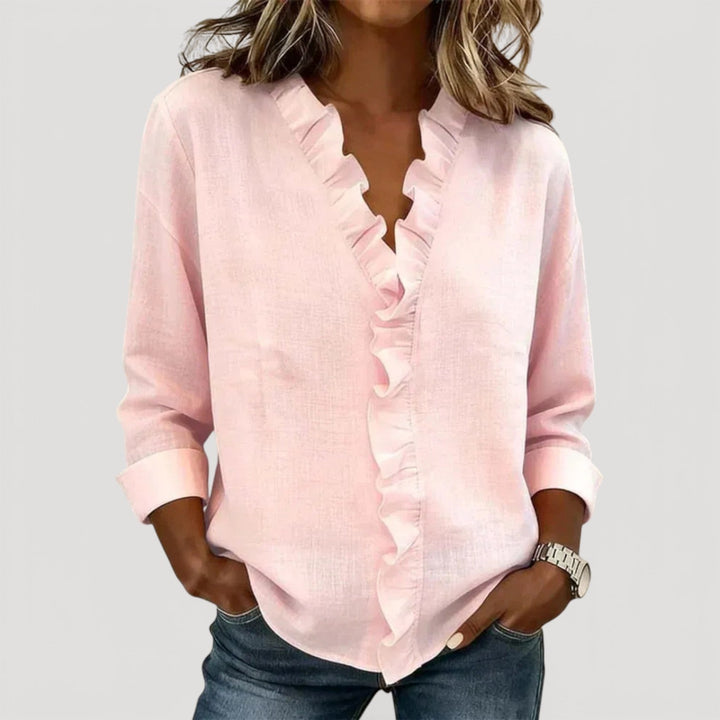 CRISTINE – RUFFLED BLUE BLOUSE