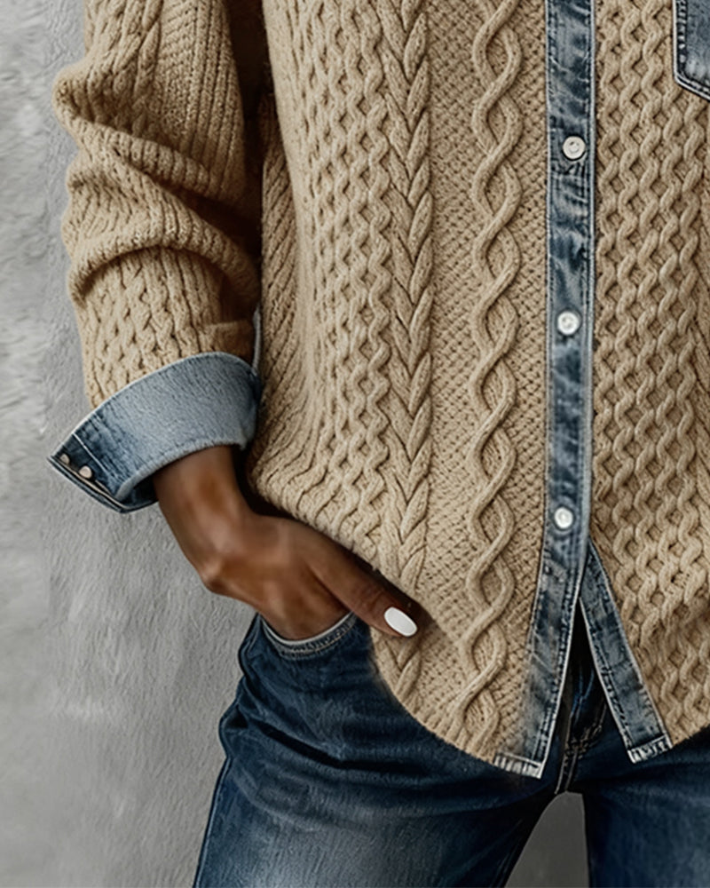 Pikkade Varrukatega T-särk Denim Patches'iga