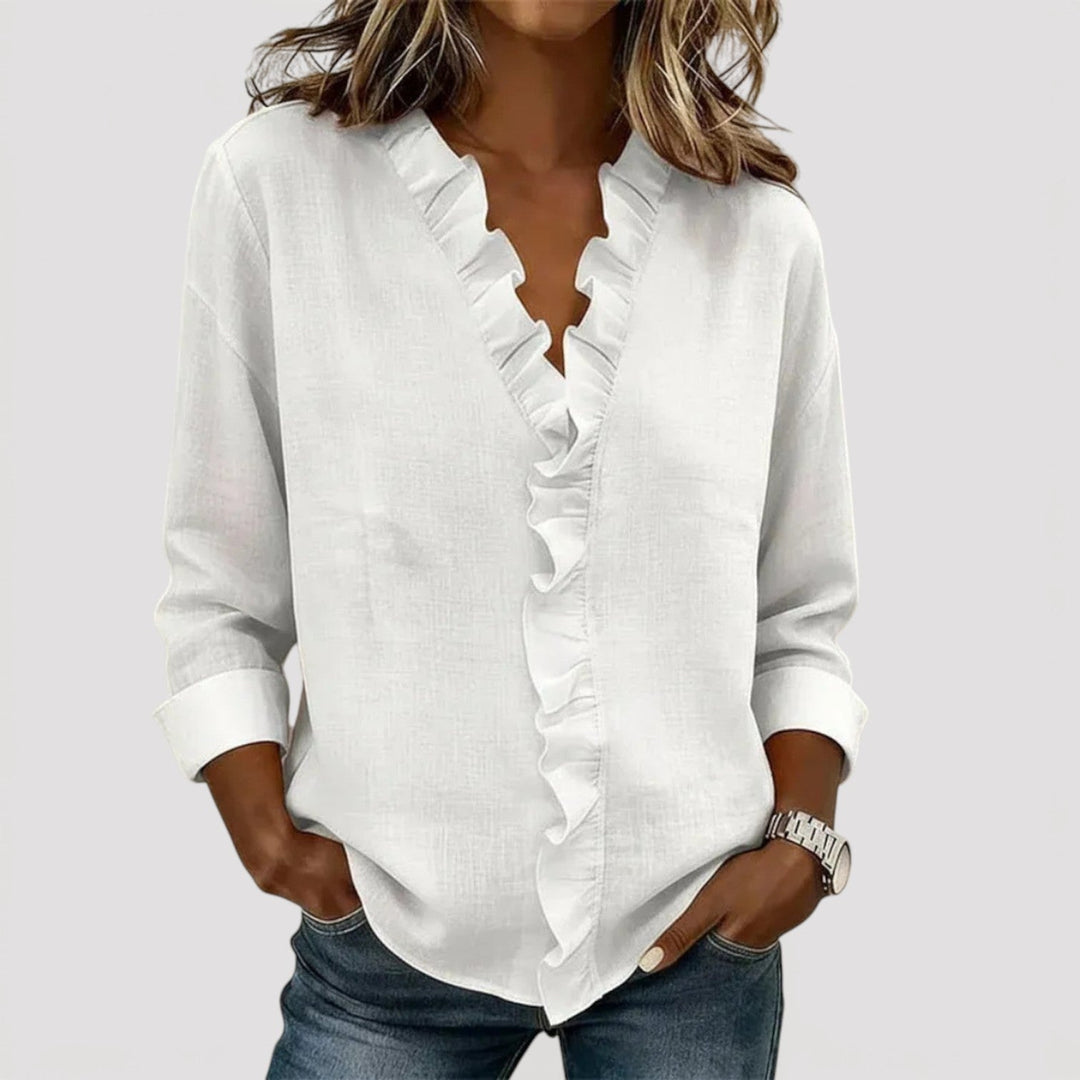 CRISTINE – RUFFLED BLUE BLOUSE