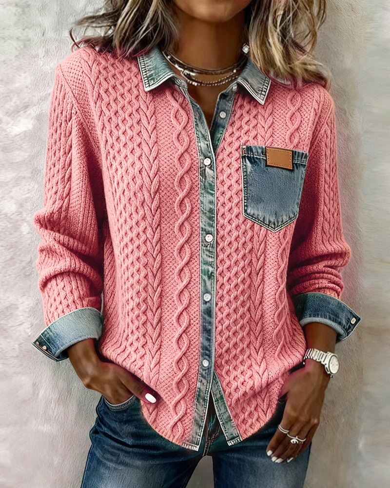 Pikkade Varrukatega T-särk Denim Patches'iga