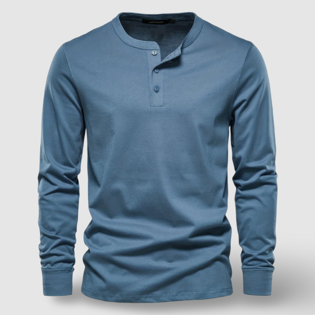 Elegantne puuvillane Henley pikkade varrukatega
