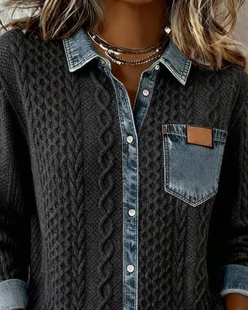 Pikkade Varrukatega T-särk Denim Patches'iga