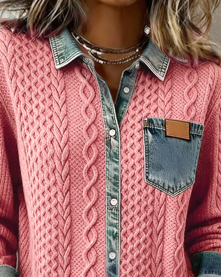 Pikkade Varrukatega T-särk Denim Patches'iga