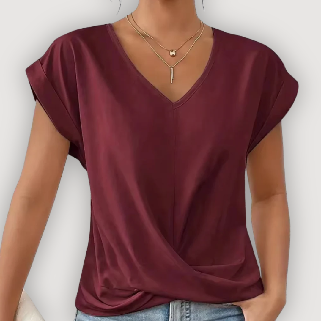 ARIA – Draped Blouse with V-Neck