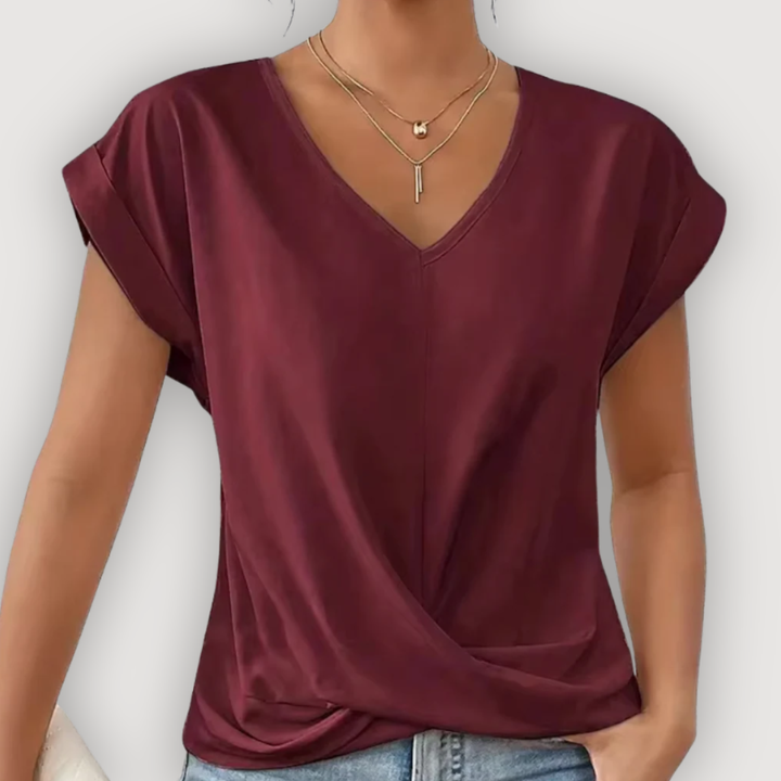 ARIA – Draped Blouse with V-Neck
