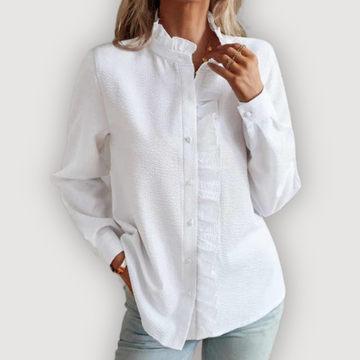 CLARA – RUFFLED BLUE BLOUSE