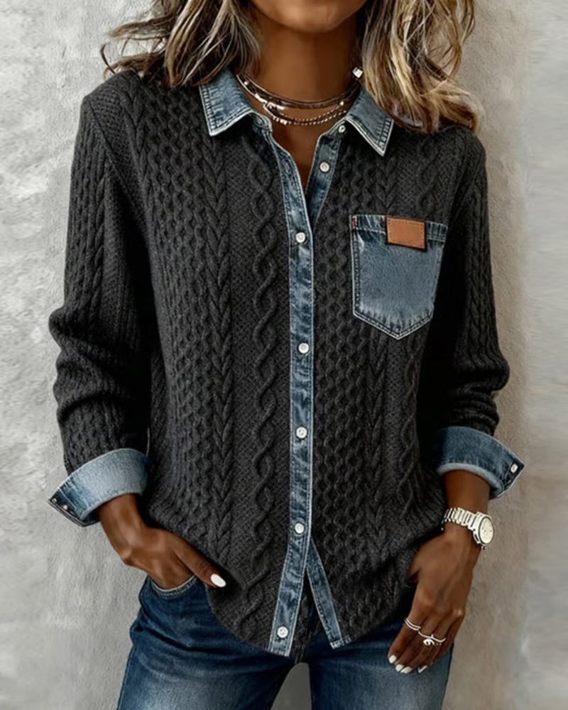 Pikkade Varrukatega T-särk Denim Patches'iga