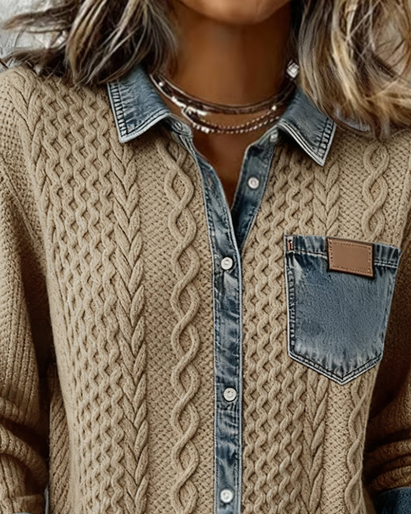 Pikkade Varrukatega T-särk Denim Patches'iga