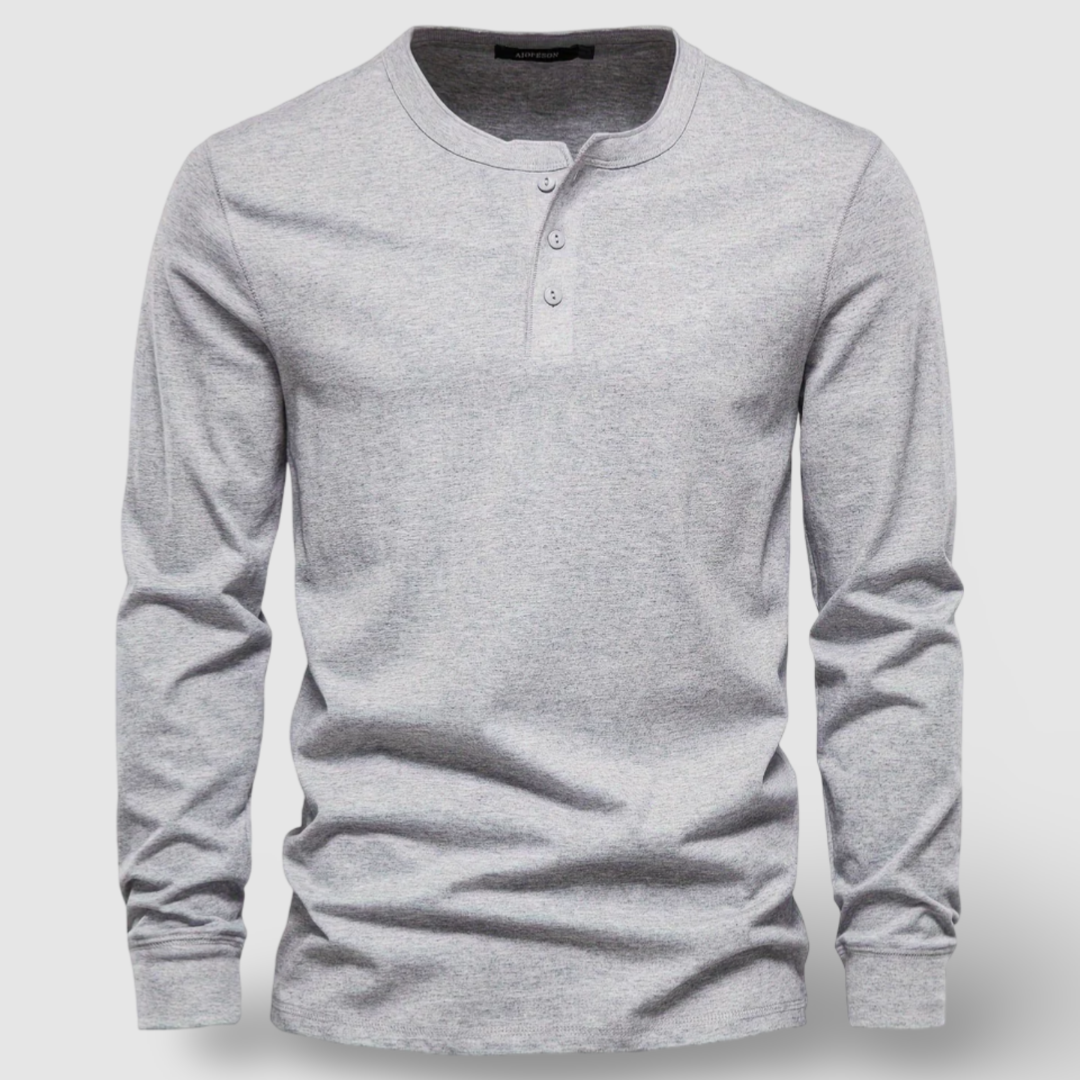 Elegantne puuvillane Henley pikkade varrukatega