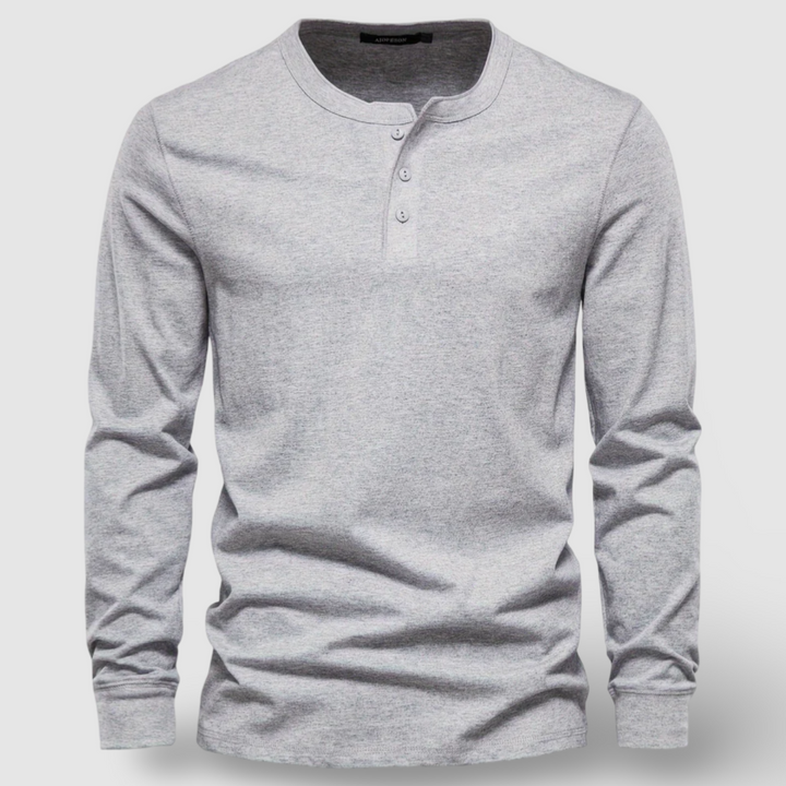 Elegantne puuvillane Henley pikkade varrukatega