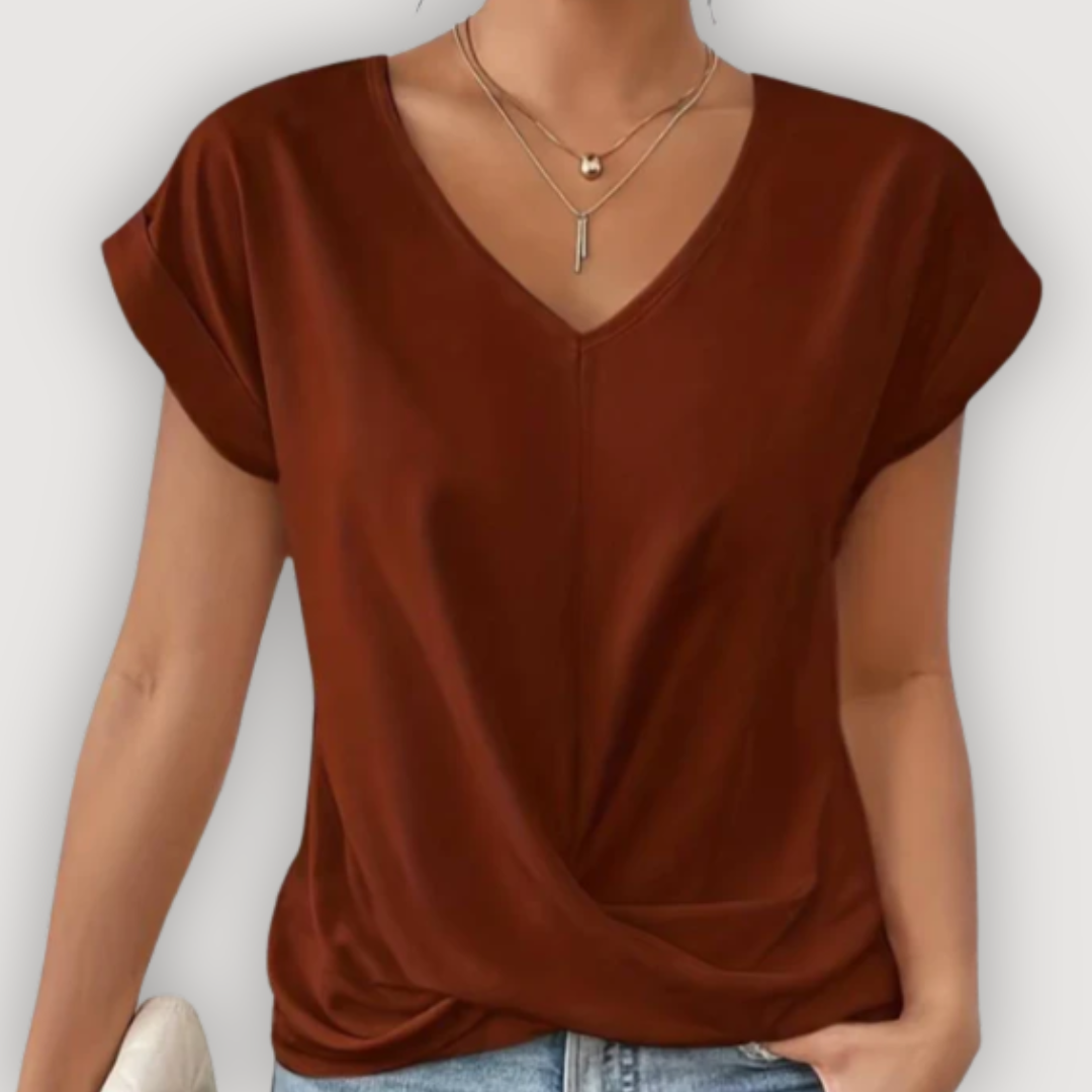ARIA – Draped Blouse with V-Neck