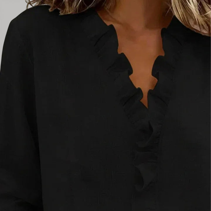 CRISTINE – RUFFLED BLUE BLOUSE