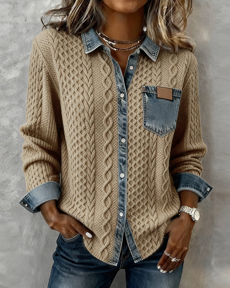 Pikkade Varrukatega T-särk Denim Patches'iga