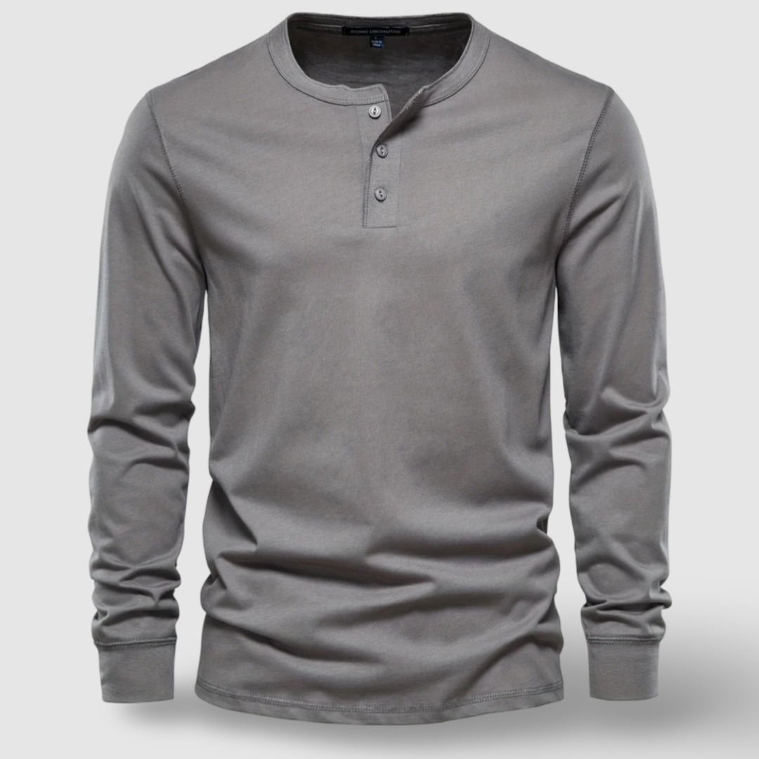 Elegantne puuvillane Henley pikkade varrukatega
