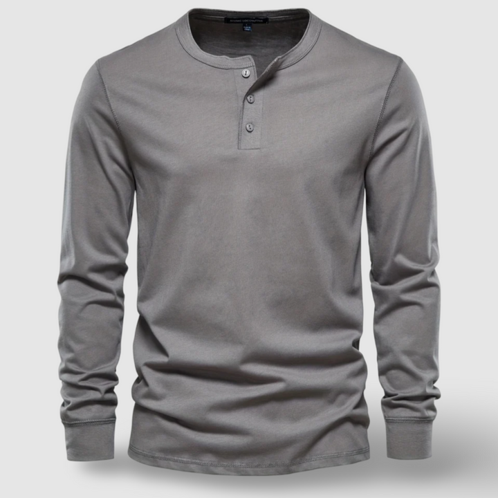 Elegantne puuvillane Henley pikkade varrukatega