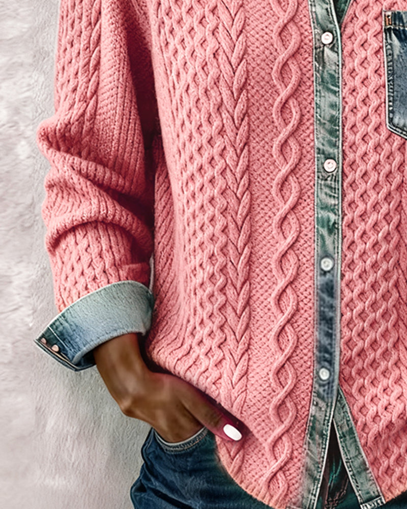 Pikkade Varrukatega T-särk Denim Patches'iga