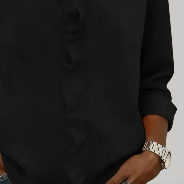 CRISTINE – RUFFLED BLUE BLOUSE