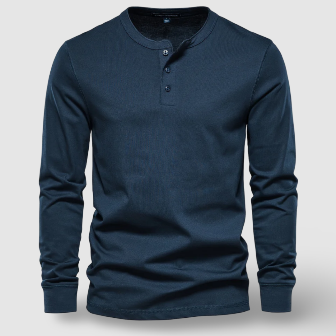 Elegantne puuvillane Henley pikkade varrukatega