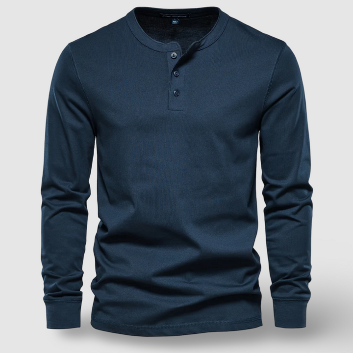 Elegantne puuvillane Henley pikkade varrukatega