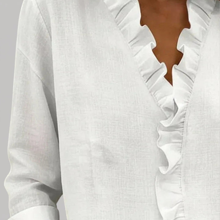 CRISTINE – RUFFLED BLUE BLOUSE