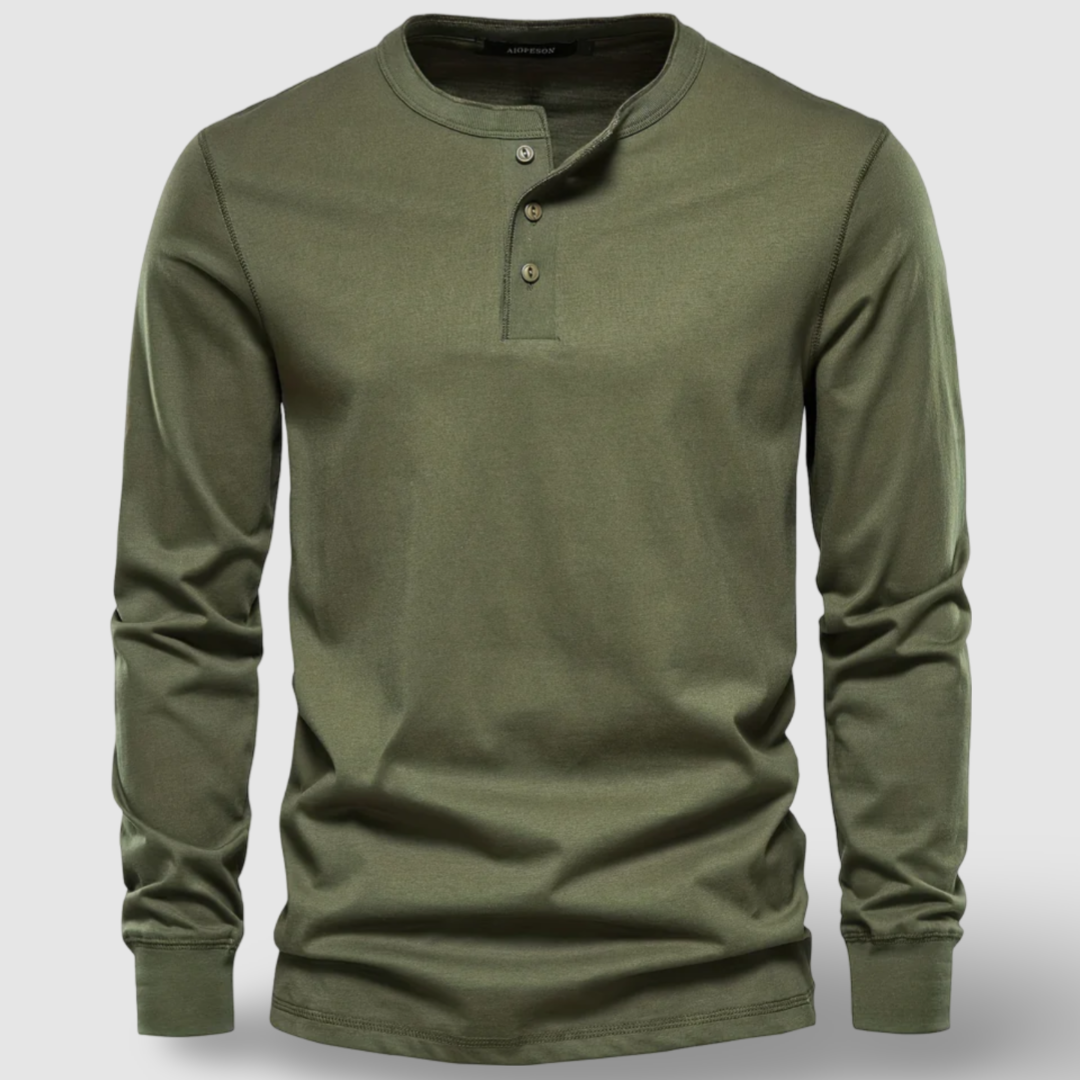 Elegantne puuvillane Henley pikkade varrukatega