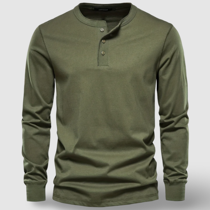 Elegantne puuvillane Henley pikkade varrukatega