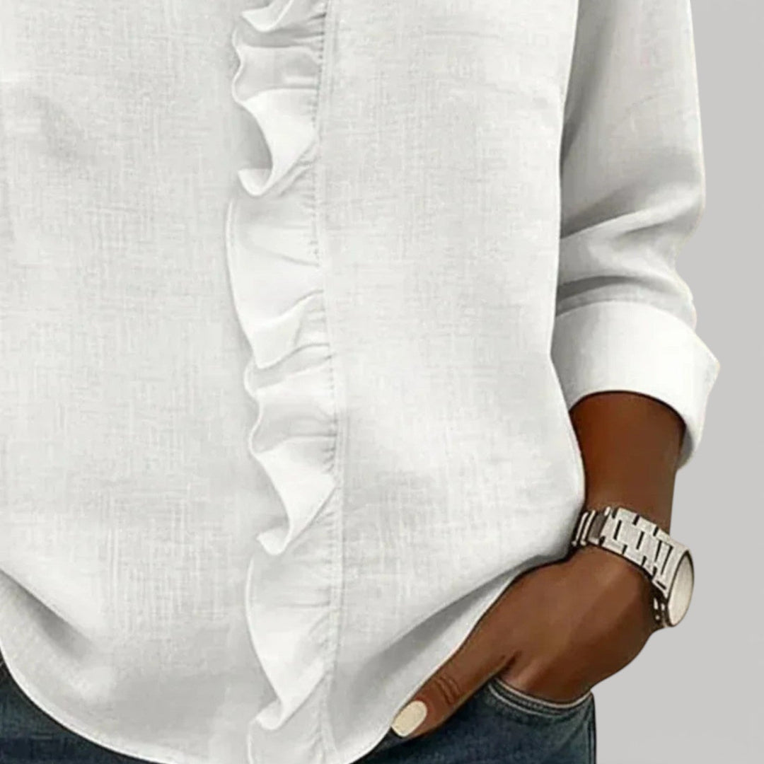 CRISTINE – RUFFLED BLUE BLOUSE