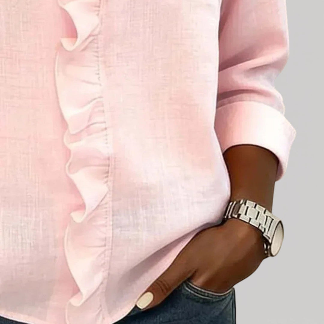 CRISTINE – RUFFLED BLUE BLOUSE