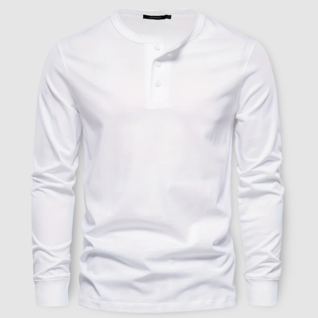 Elegantne puuvillane Henley pikkade varrukatega