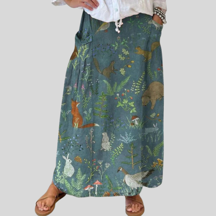 Retro lillemustriga lina casual seelik naistele