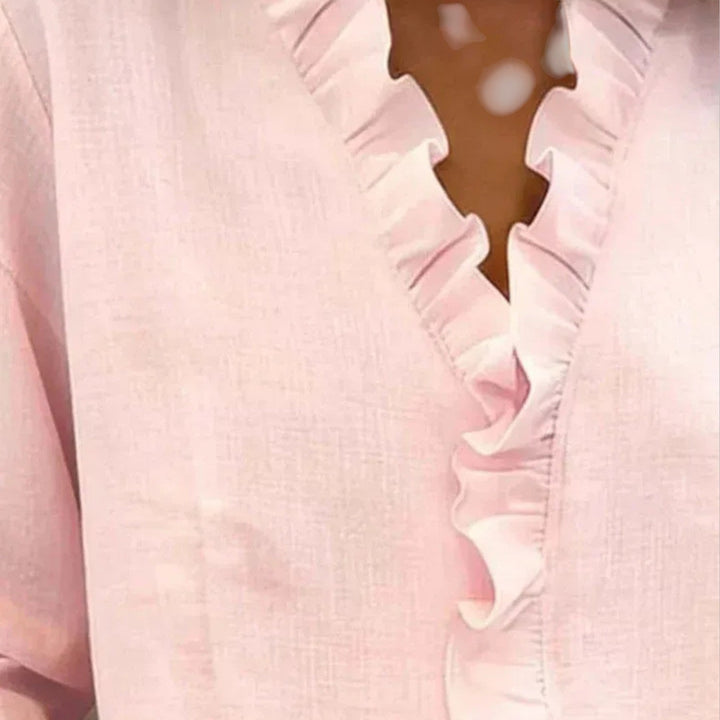 CRISTINE – RUFFLED BLUE BLOUSE