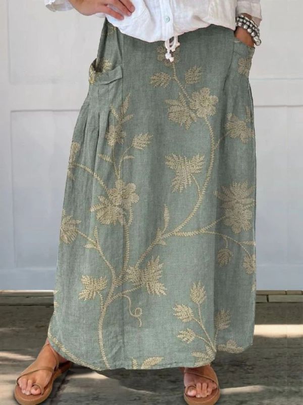 Elegantne Retro Lilleline Linaseelik Naiste Elastse Vöökoha ja Taskutega