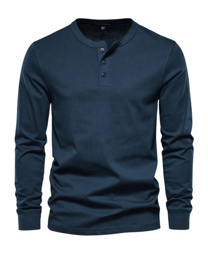 Elegantne puuvillane Henley pikkade varrukatega