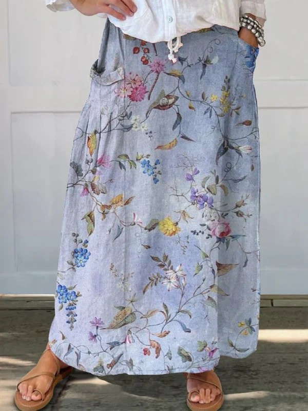 Lina Seelik Taskutega Vintage Sinise Elegantse Mustriga