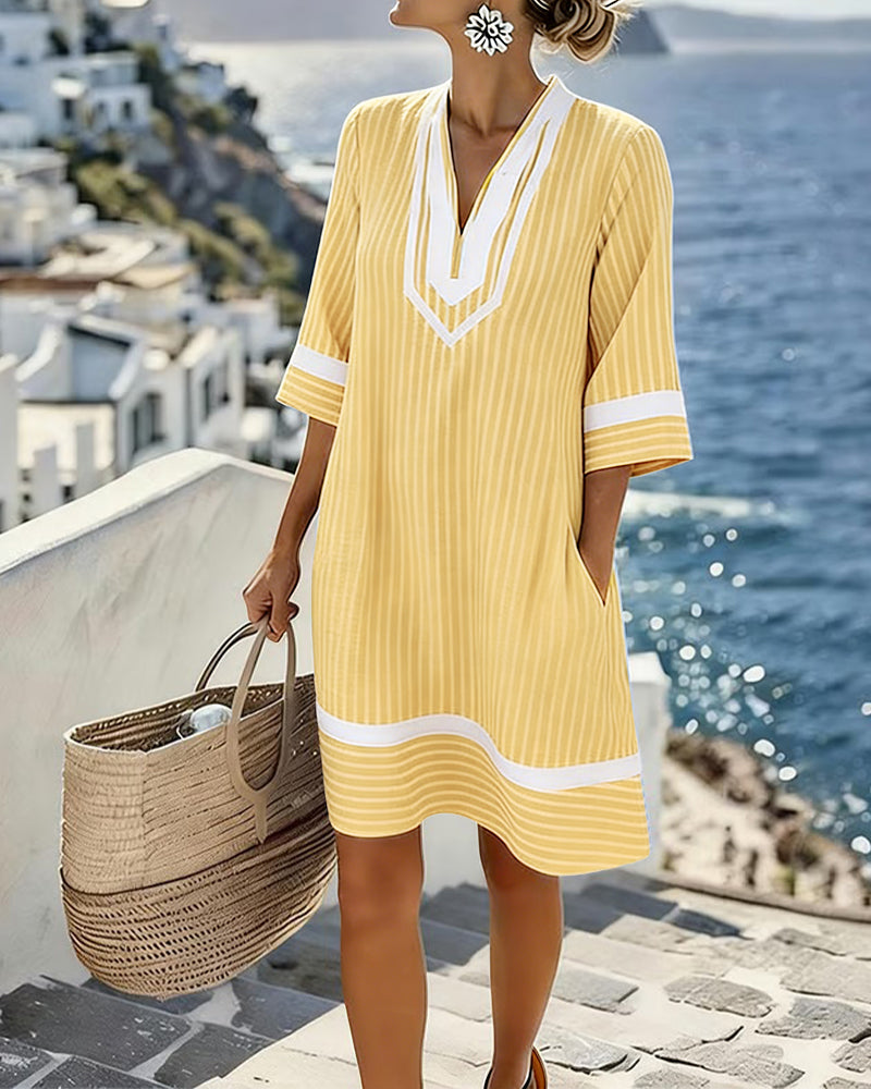 Klara™ | V-Neck Striped Dress