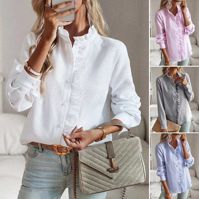CLARA – RUFFLED BLUE BLOUSE
